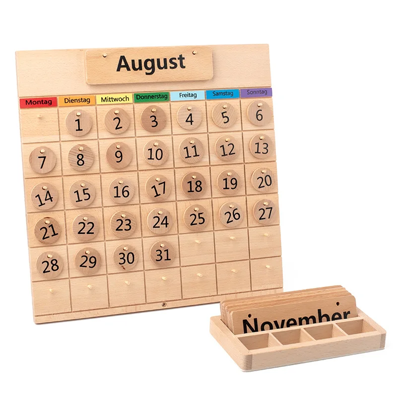 Calendario tedesco in legno Montessori giocattoli per l'apprendimento  bambini educazione precoce calendario in faggio Set Time Cognition sussidi  didattici Parish - AliExpress