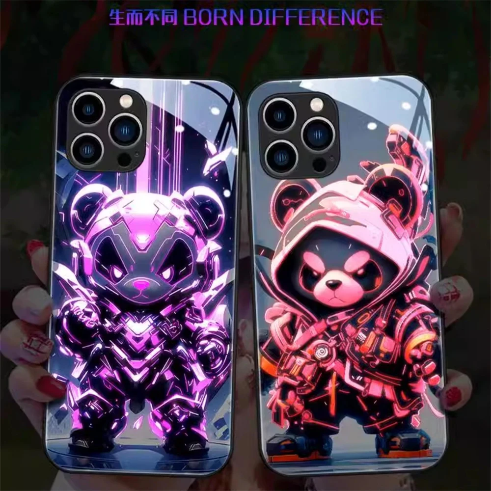 

So Cool Panda Warrior Design LED Light Glow Luminous Phone Case For Samsung S24 S23 S22 S21 S20 FE Note 10 20 Plus Ultra A54 A14