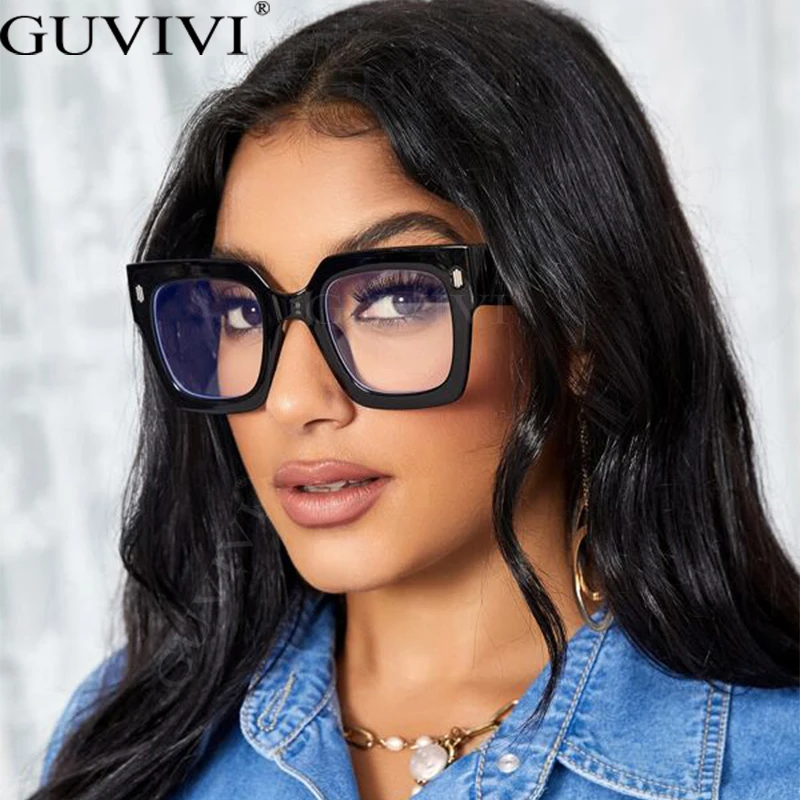 1pc Square Shape Blue Frame Plain Glasses With Rivets Decor Women's  Eyeglasses Frames For Everyday Use, Anti-blue Light