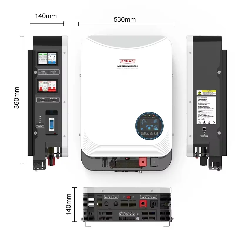 Fchao 4.2KW/6.2KW 24V/48VDC 오프 그리드 하이브리드 태양광 순수 사인파 인버터 100A MPPT(차단기 결합기 상자 포함) 배터리 작동 없음