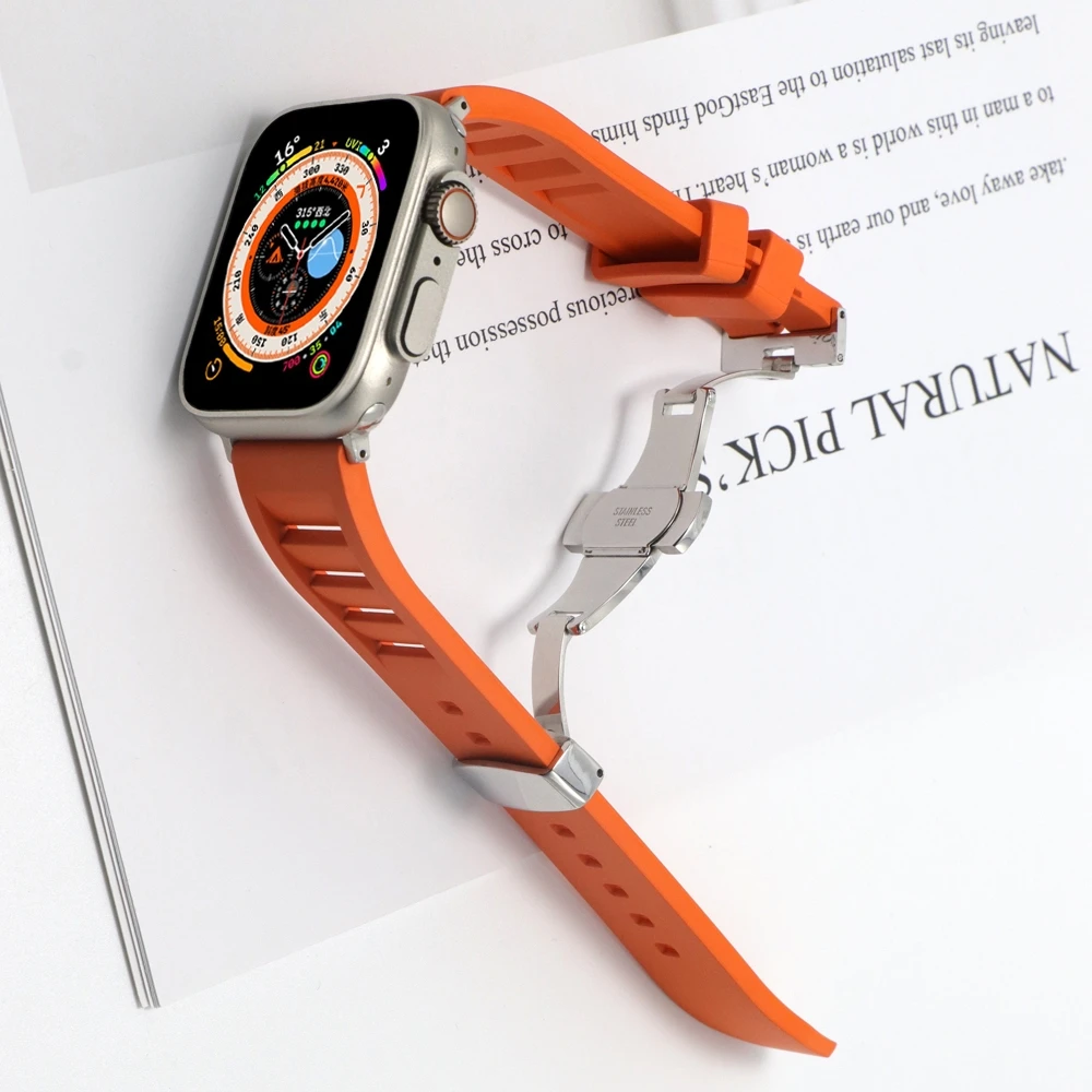 Qualität Fluor Gummi Strap Band für Apple Uhr Band Ultra 49mm 8 7 45mm 42mm 41mm 40mm 44mm für IWatch Serie 6 SE 5 4 3 2