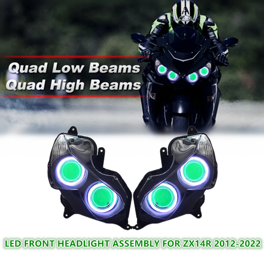 

RS LED Motorcycle Headlight Assembly for Kawasaki Ninja ZX-14R ZZR1400 ZX14R 2012-2020 Front Headlamp