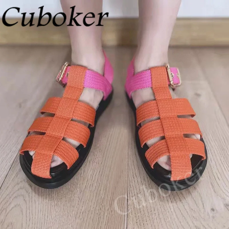 

Женские парусиновые сандалии с перфорацией, повседневная обувь для отдыха на толстой подошве, классические туфли, обувь в римском стиле, лето