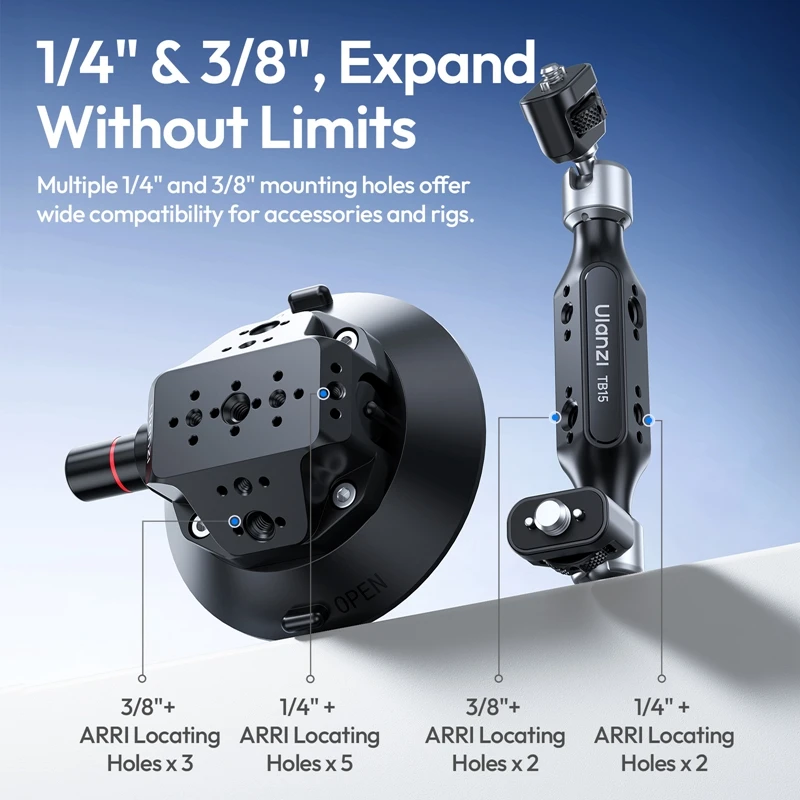 Ulanzi TB15 Suction Cup Mount 3KG Load with 360° Ballhead Double-Ended Magic Arm for Side Car Door Mounts Side Portrait POV Shot