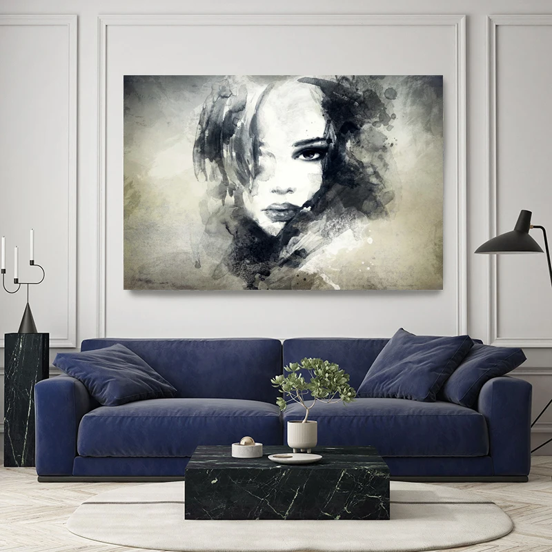 

Black and White Female Portrait Posters and Prints Modern Art Canvas Painting Wall Art Pictures Home Bar Room Decoration