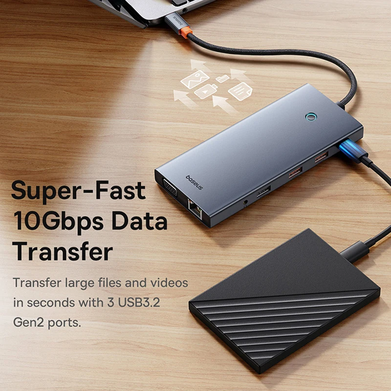 Adaptador de Hub Compatível com Baseus-usb tipo c para Hdmi 13-em1 dp 4k 60hz 120hz Rj45 Conversor Vga pd 100w Usb 3.0 2.0 para Macbook pc - Imagem 2