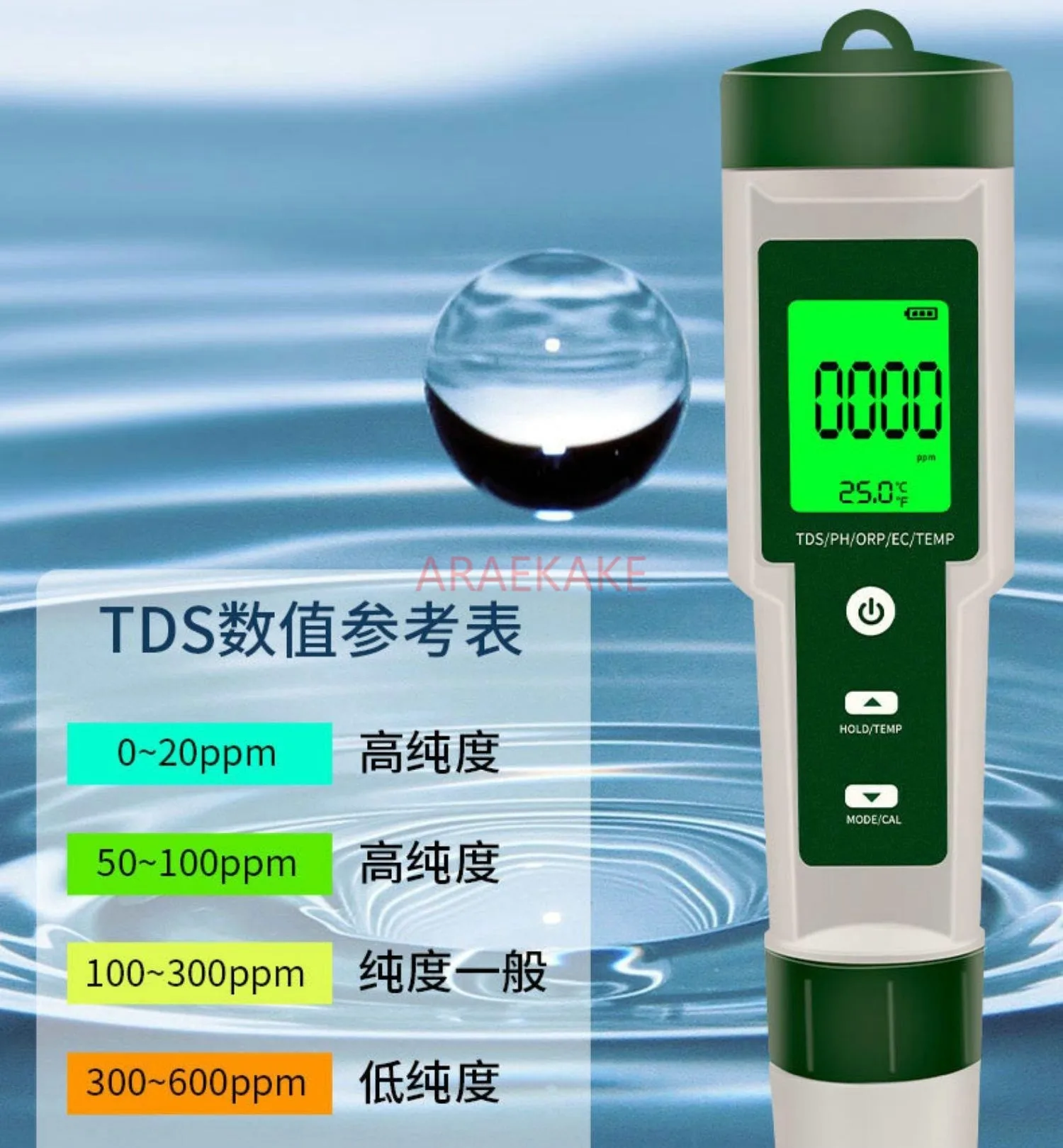 Water quality detection five in one tester PH/TDS/EC/ORP negative potential/temperature detection pen pH meter tester