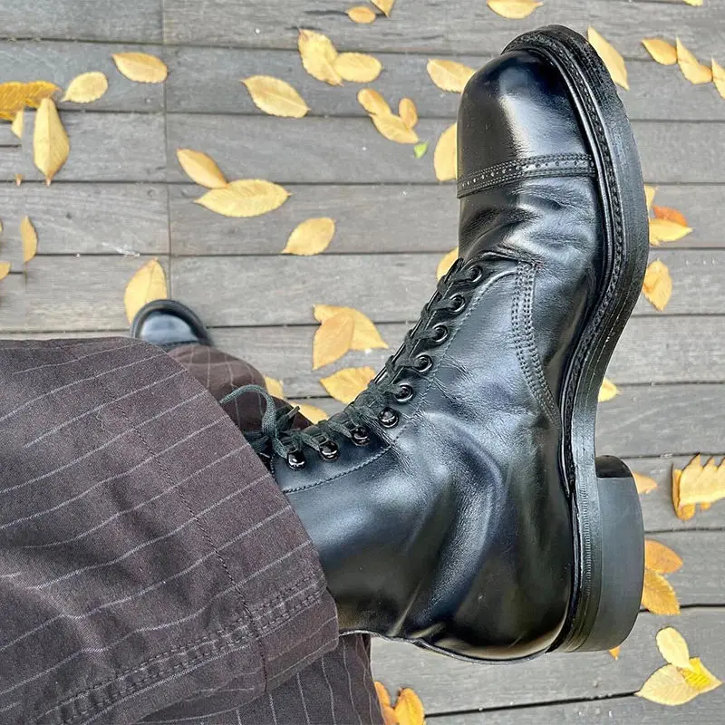 Retro Motorcycle Boots Thick Soled Round Toe British Style Hemegot Shoe Handmade Designer Style Men's Booties Stylish Men Shoes