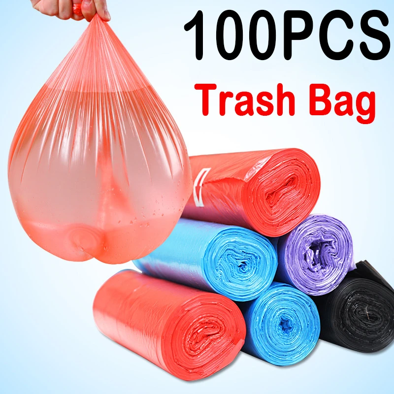 100pcs Mixed Color Disposable Trash Can Bags Thicken Flat Mouth Kitchen