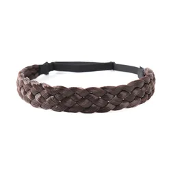 Braided Women's Elastic Hair Headband - Adjustable Synthetic Hair Accessory (Brown)
