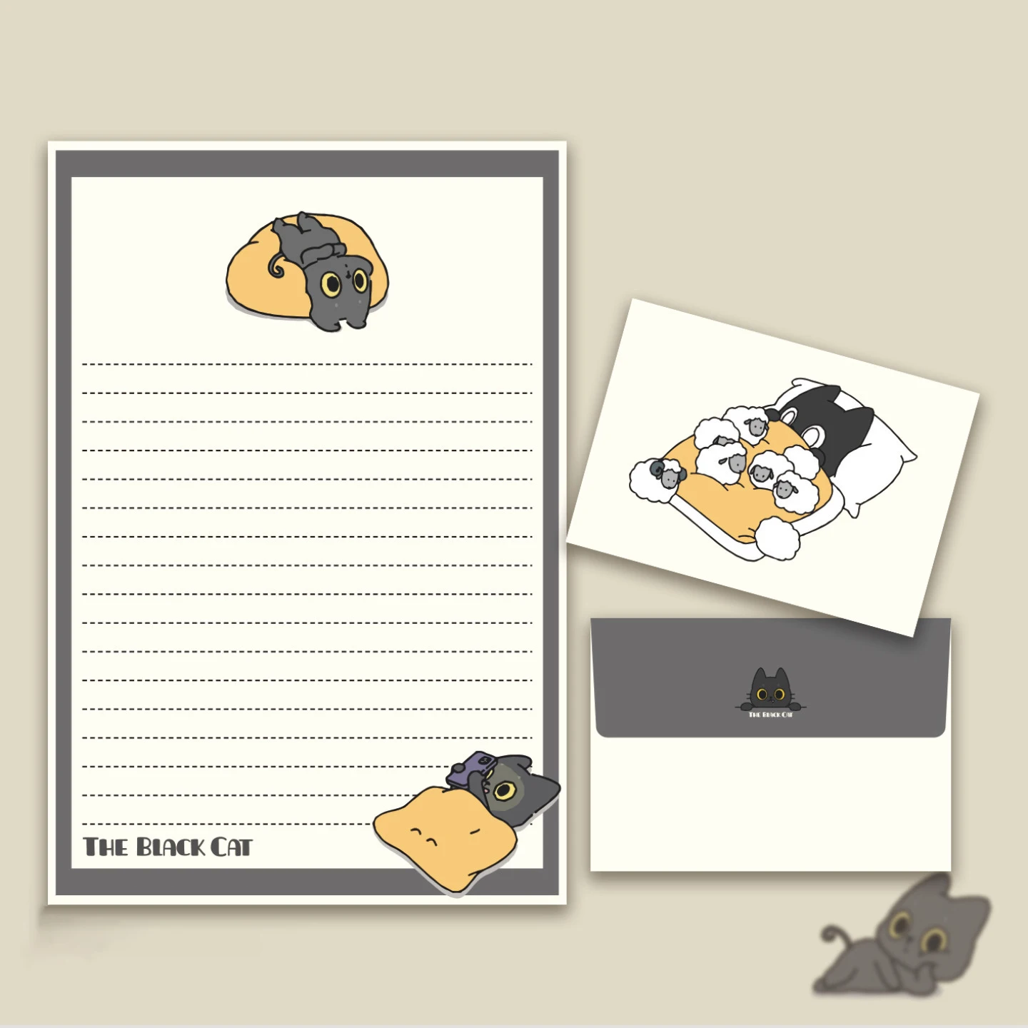 cat envelope paper set 4 sheets of paper and 4 envelopes suitable for invitations and letters