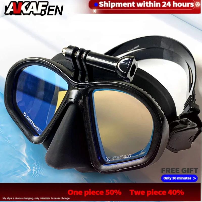 

2022 New gopro free diving mask professional black deep water full face masks equipment scuba dive goggles myopia lens