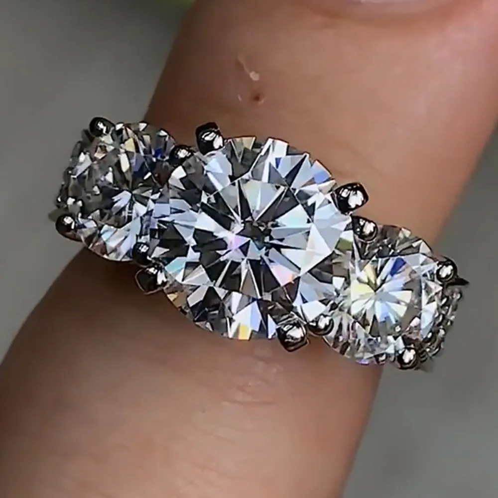 

Кольцо женское из белого золота 18 К с муассанитом, обручальное круглое юбилейное Ювелирное Украшение из 3 бриллиантов 1 2 3 4 5 карат, на заказ