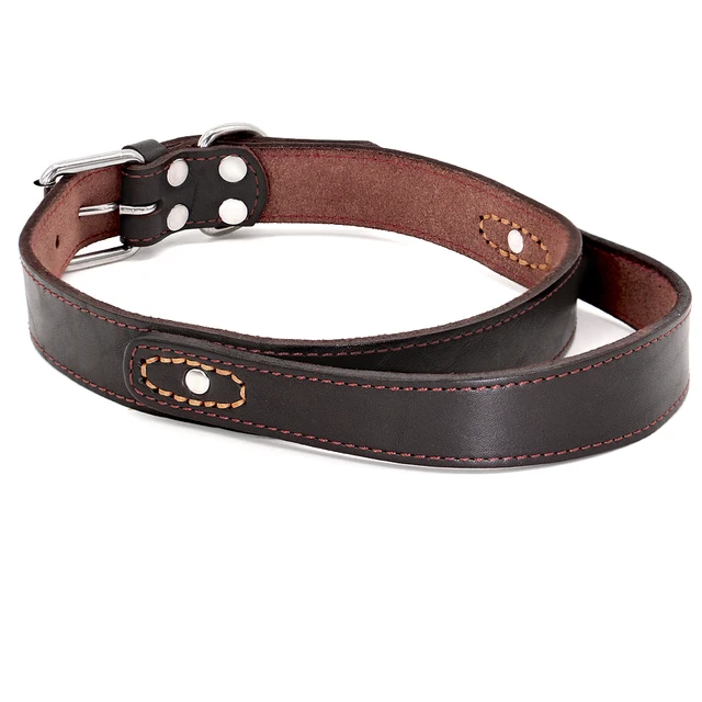 Genuine Leather Dog Collar Durable Real Leather Training Collars For Medium Large Dogs Pets Pitbull With Quick Control Handle 4