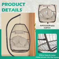 Egg Hanging Chair with Stand Hammock Wicker Basket Hanging Patio Swing Chair UV Resistant Cushion for Indoor Bedroom 2