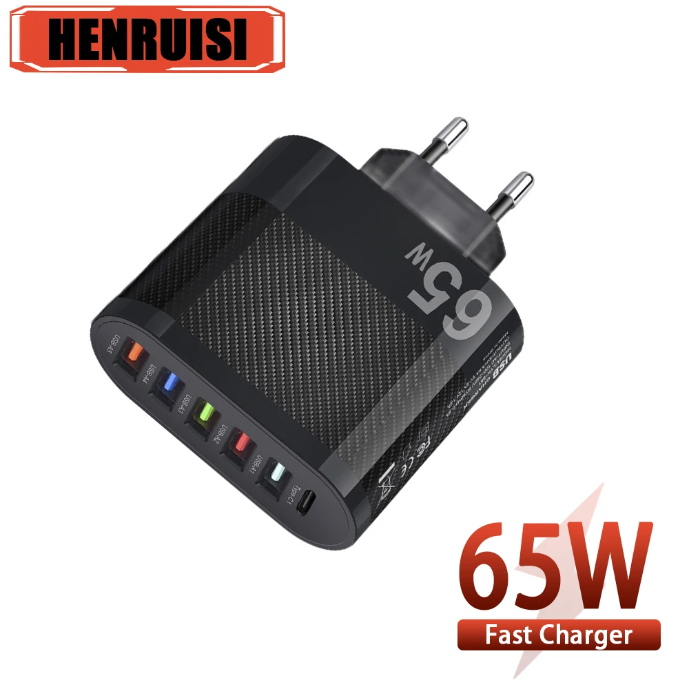 

PD 5USB 65W For iPhone Chargers USB fast charger For xiaomi huawei oppo oneplus USB-C moble phone charging chargers Quick charge