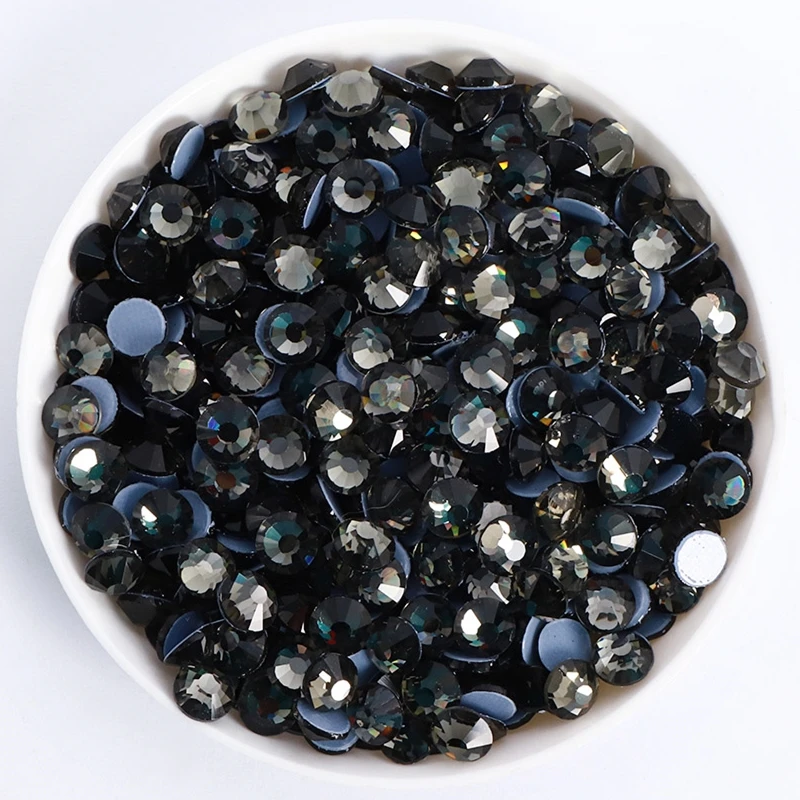 Black Glass Flatback Rhinestones Mix Size Glitter Round Glue On Diamond Non  Hotfix Rhinestone for Nail Art Clothes Decoration - AliExpress