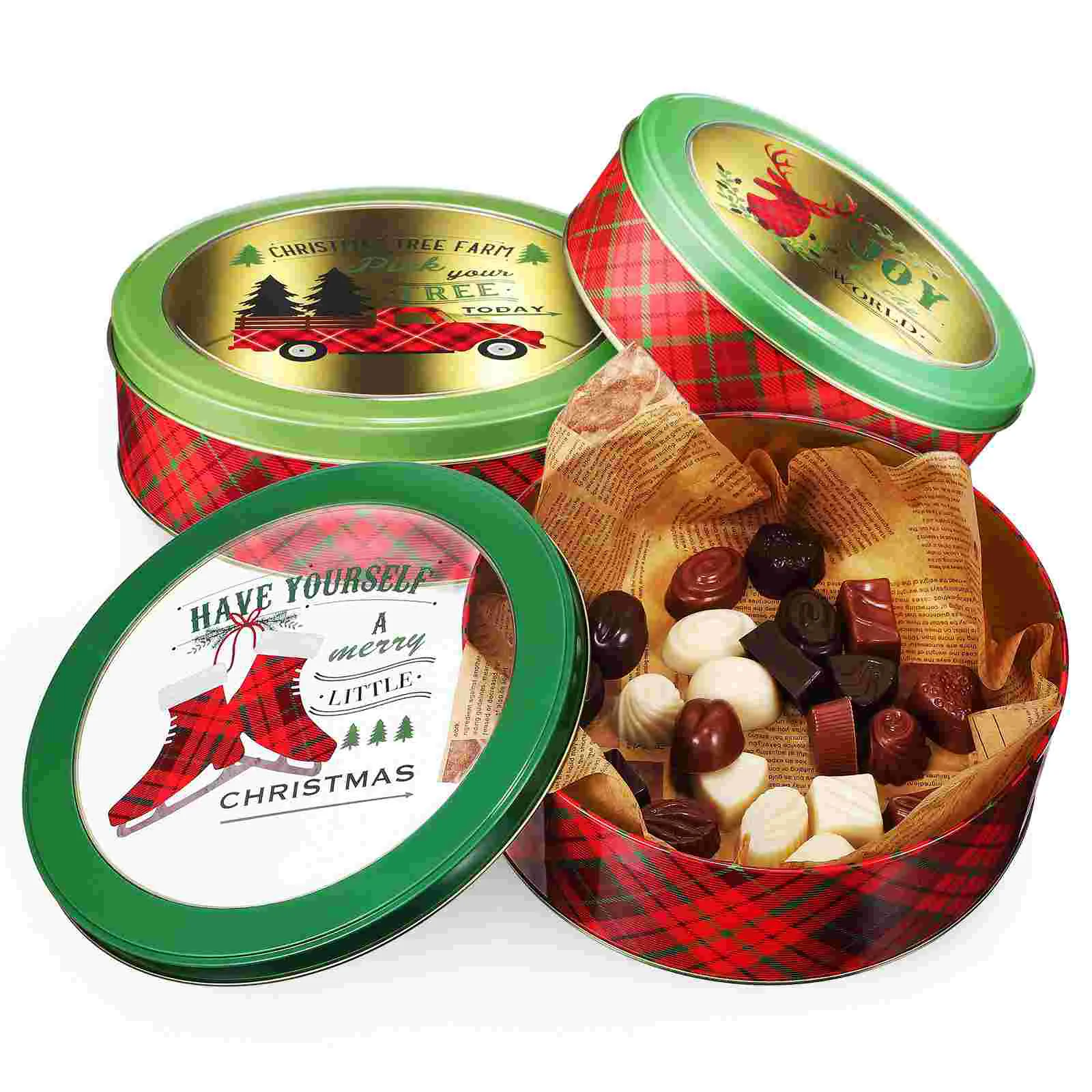 

3 Pcs Christmas Tinplate Box Three-piece Set ( ) Cookie Tins with Lids Vintage