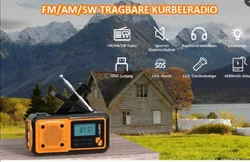Emergency Hand Crank Radio with 5000mAh Battery and Weather Alerts, Digital Display, Solar and Manual Charging Options (Orange)