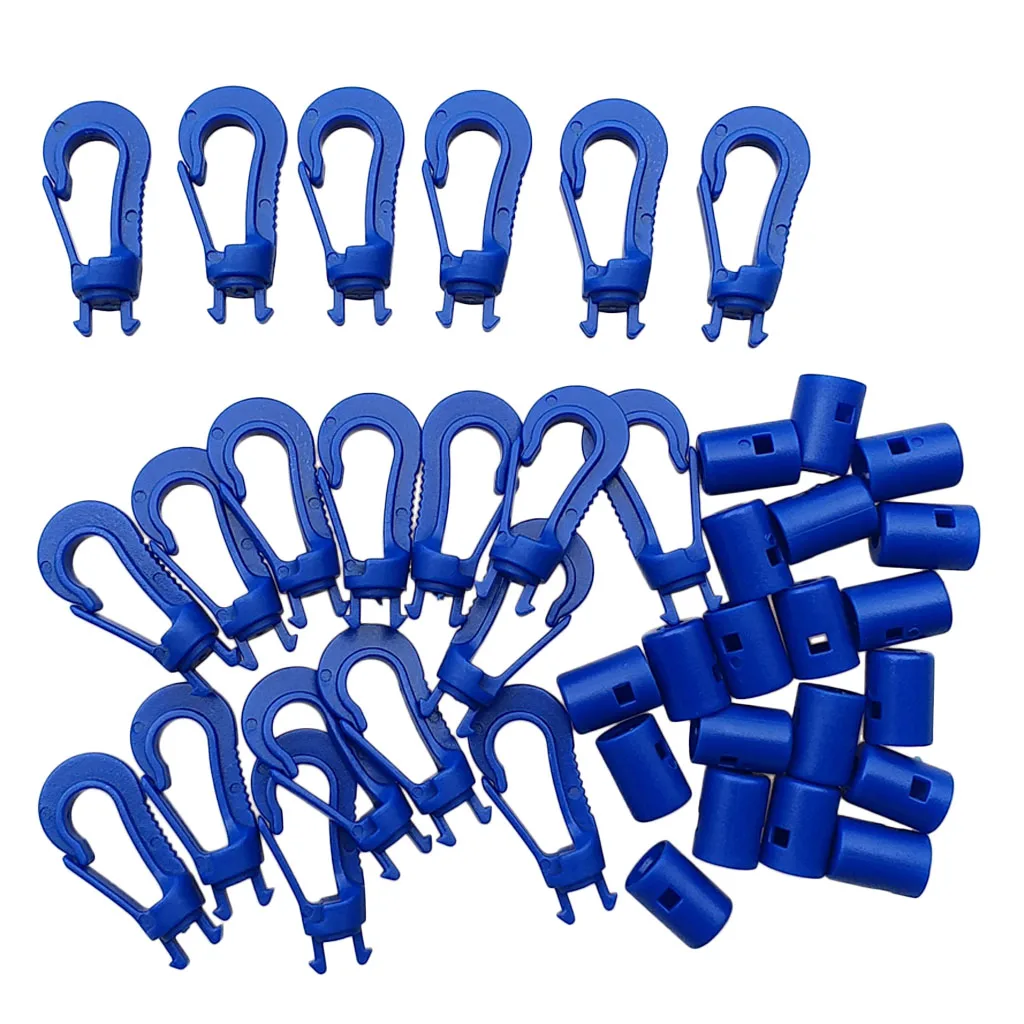 20pcs Plastic Shock Cord End Hooks Blue Bungee Cords Hooks for Kayak Boat,