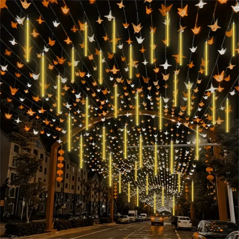Outdoor Wedding Street Garden Decor 32/24/16/8 Tubes LED Meteor Shower Fairy String Garland Lights Christmas Decorations Navidad