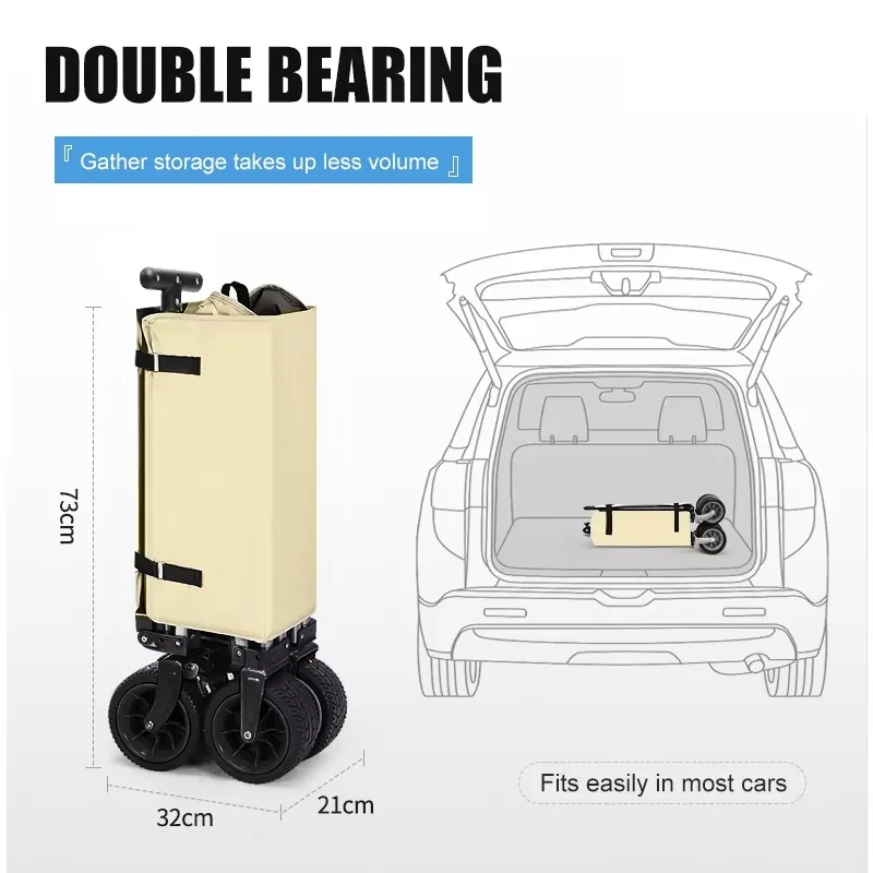 Camping Trolley with All-Terrain Big Wheels Foldable Large Capacity Heavy Multipurpose Stroller