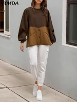 Women Sweatshir 2025 Autumn Long Sleeve Hoodies Sweatshirts Casual Round Neck Patchwork Contrasting Blouse Pullovers Plus Size