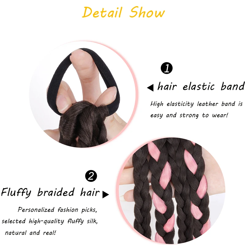 Ponytail Extensions Synthetic Boxing Braids Wrap Around Chignon Tail With Rubber Band Hair Ring Brown Black Ombre Braid