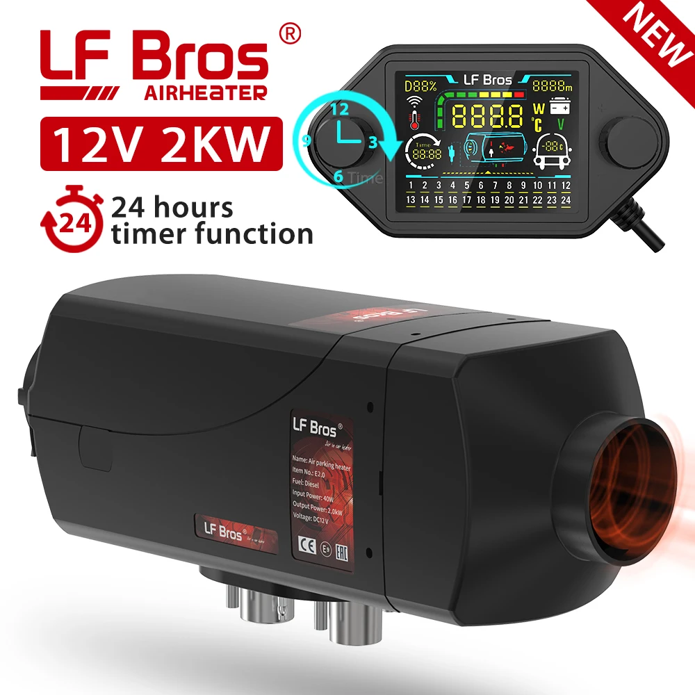 LF Bros 12V Car Air Diesel Autonomous Parking Heater 2KW LCD Large Screen  Knob Switch With Timer for SUV, RV, Warehouse
