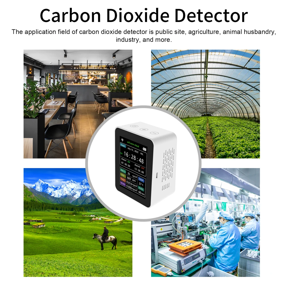 투야 와이파이 공기질 모니터, PM2.5, CO2, TVOC, HCHO, 온도 습도, 시간 날짜 주 디스플레이, 공기질 감지기, 6 in 1