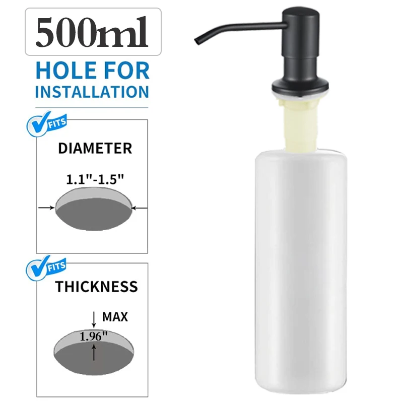 Stainless Steel Built-in Kitchen Sink Soap Dispenser, 500ml Capacity