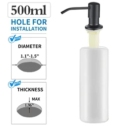 Stainless Steel Built-in Kitchen Sink Soap Dispenser, 500ml Capacity (Black 500ml)