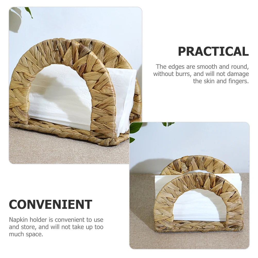 Hyacinth Straw Desktop Vertical Napkin Storage Rack Metal Holders Table Holder Family Hotel