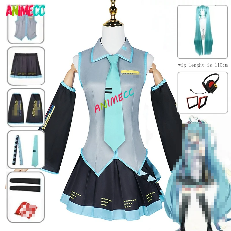 

ANIMECC Miku Cosplay Costume Wig Headwear Japanese Anime Miku Cosplay Accessories Halloween Party Outfit for Women Girls