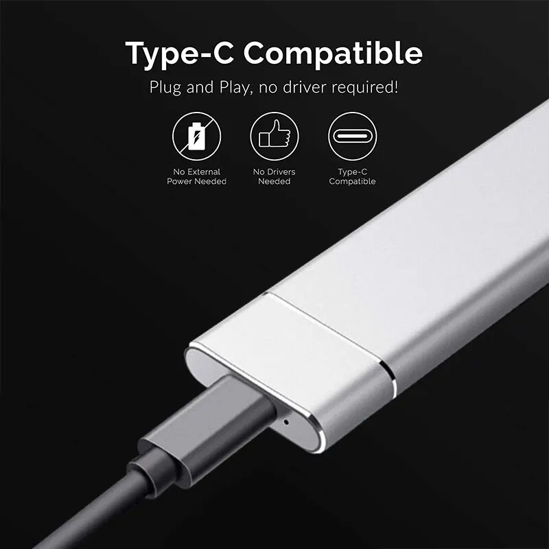 External Hard Drive Case USB3.1 M.2 SSD Enclosure Supports NVME Protocol To Type-C Solid Metal for Laptop Phone