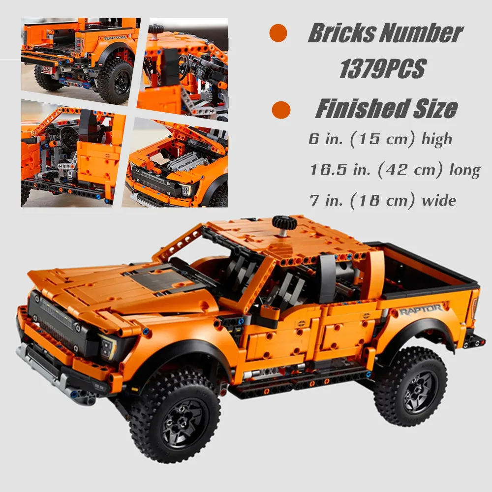 하이테크 포드 랩터 F-150 픽업 트럭 레이싱 카, MOC 42126 빌딩 블록 벽돌, 어린이 교육용 장난감, 크리스마스 선물