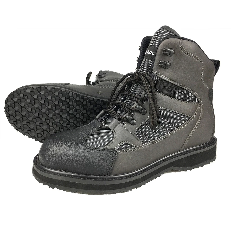 Fly Fishing Waders Fly Fishing Shoes Rubber Anti-Slippery Sole Wading Shoes Hunting Boots 41-48 Gray Breathable Upstream Leather Lace Up Men Women