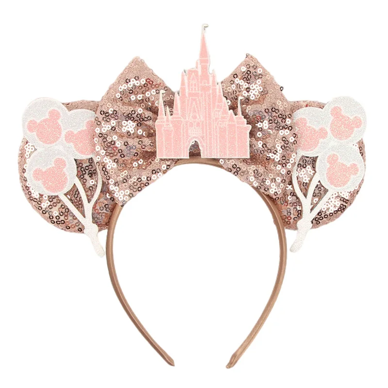 Disney Children's Birthday Mickey Headbands Mickey Ears Hair Accessories Colorful Letter Sparkle Bow Amusement Park Headwear