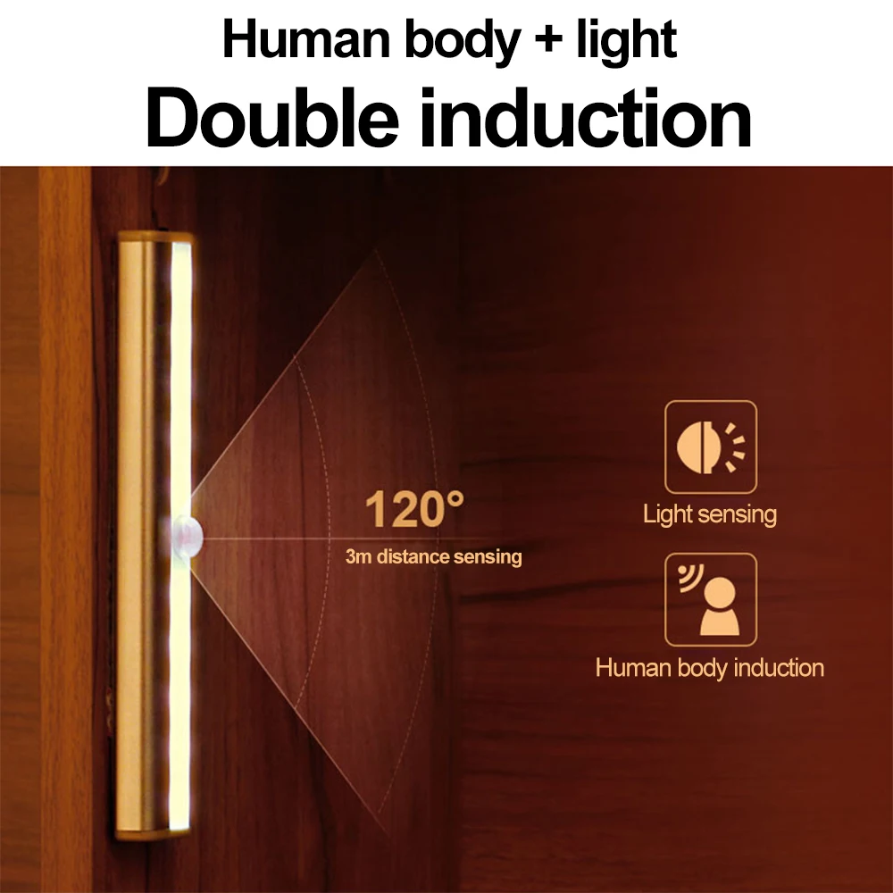Description Picture 4 of itemLED Under Cabinet Light PIR Motion Sensor Night Light 19CM 10LED 40CM 60LED Kitchen Wardrobe Lamp Powered by USB/Battery