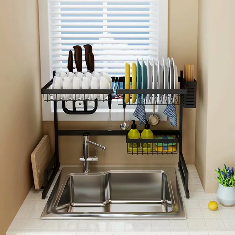 65-105cm carbon steel Expandable Over Sink Dish Drainer Drying Rack with  Door Countertop Telescope Dish Storage Rack for Kitchen - AliExpress