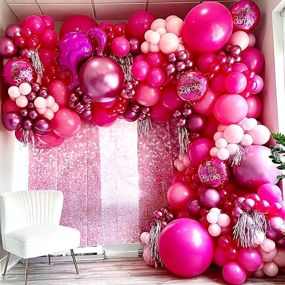 134pcs Pink Balloons Arch Kit Hot Red Rose Gold Balloon Garland Girl Princess Theme Birthday Party Baby Shower Decoration Globos