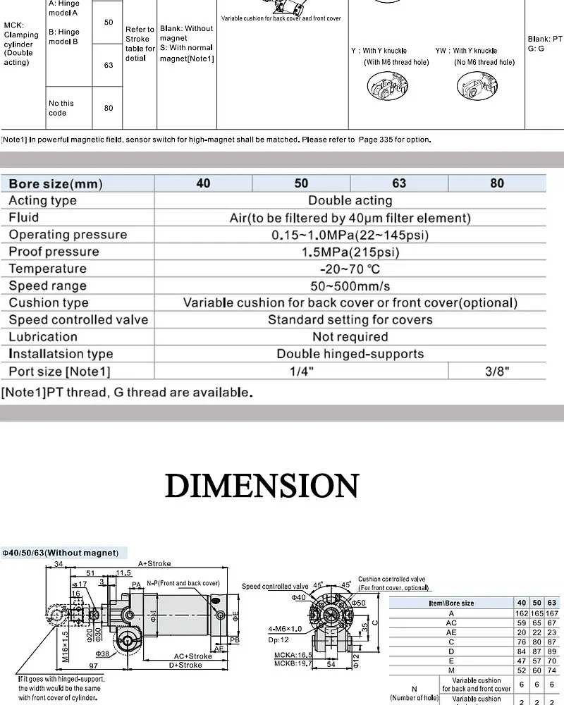 AirTAC MCK Series Stainless Steel Dust Ring Welding Clamping Air Cylinder MCKA/MCKB40/50/63/MCK80 Stroke 50 75 100 125 150mm-S-Y
