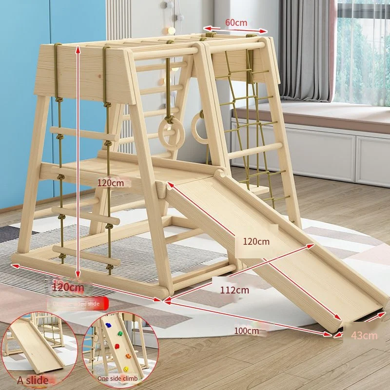 Children's solid wood climbing frame indoor baby wooden slide swing rock climbing combination home small amusement park