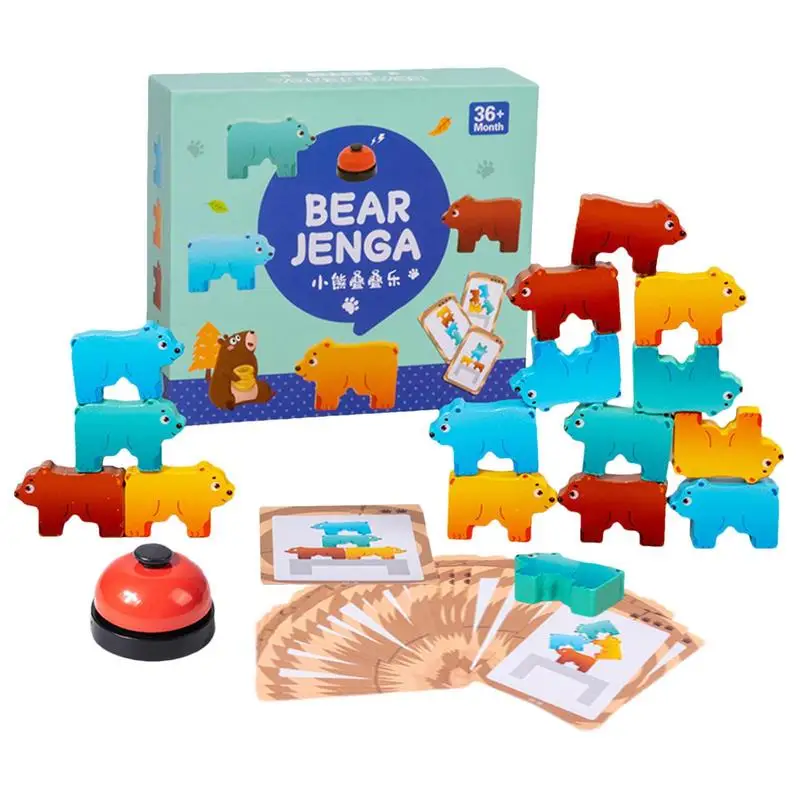 

Wooden Bear Building Blocks Stacking Toys Multicolor Educational Montessori Animal Balance Blocks Board Game Toy For Kids