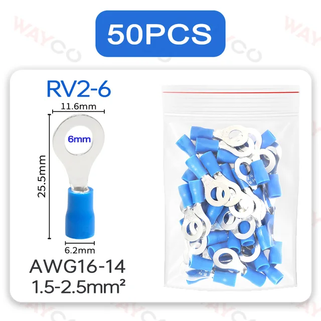 Set 200 Pezzi Terminali Anello Termoretraibili - Connettori Occhiello Per Crimpatura Cavi Elettrici (Rosso, Blu, Giallo) - Foto 3