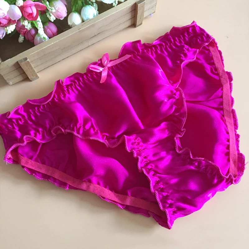 Fashion Sexy Panties Soft Satin Silk Briefs Ruffle Milk Elastic Breathable Underwear Seamless Mid-Waist Lingerie Women Underpant