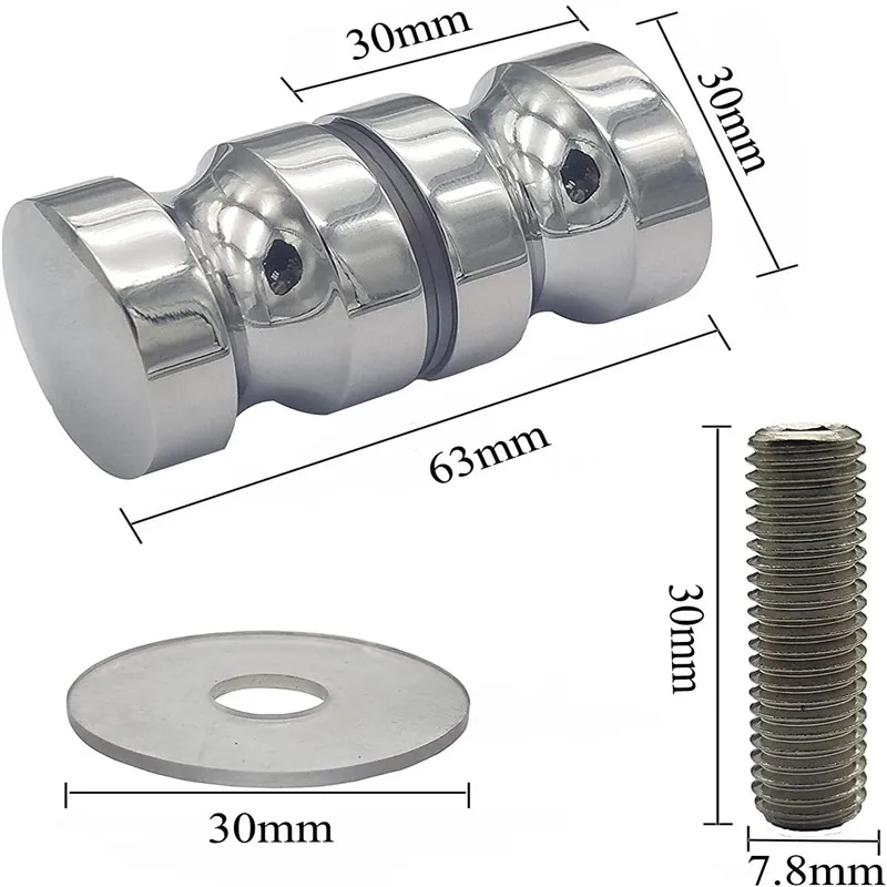Door Handles Cabinet Handles Shower Handles Aluminum Alloy Door Handle 1.1" Dia Single Glass Door Knob Bathroom Shower Cabinet Double-Sided Handle Pull with Screw Hardware