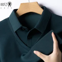 Polo décontracté à manches longues pour hommes, couleur unie, haut polyvalent d'affaires, faux deux pièces, toutes saisons, 2025 5
