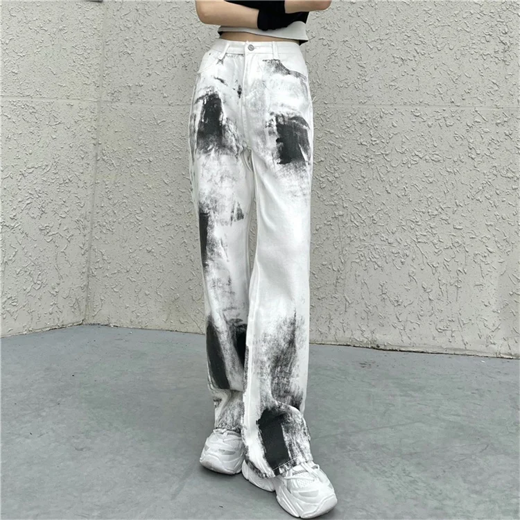 old navy jeans Women Clothes White Tie Dye Loose Boyfriend Denim Trousers High Waist Jeans Streetwear Vintage Female Wide Leg Pants Pantalones low rise jeans