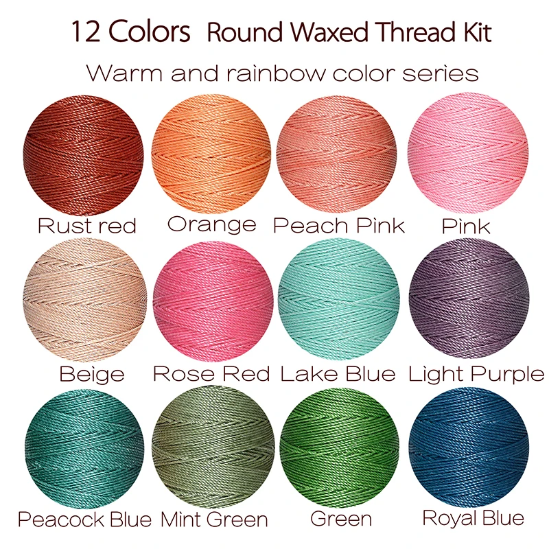 가죽 공예용 바느질 라운드 왁스 실, 바느질 실, DIY 제본 신발 수리, 보석 제작, 12 색/세트, 0.55mm